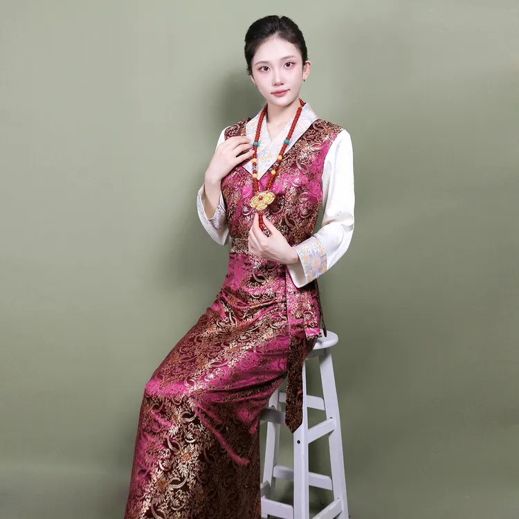 藏服女博拉藏袍夏季藏装女西藏服民族风藏族服装高档锦缎锅庄裙