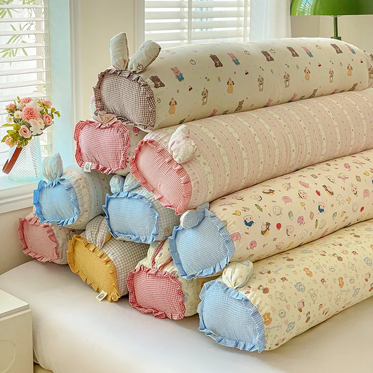 可爱兔耳全棉印花双人长抱枕枕头夹腿长条抱枕双层纱可拆卸机洗枕