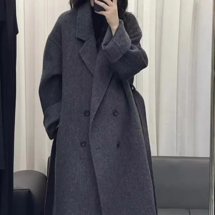 高级感灰色双面羊毛大衣女2025秋冬新款高端品质中长款羊毛呢外套