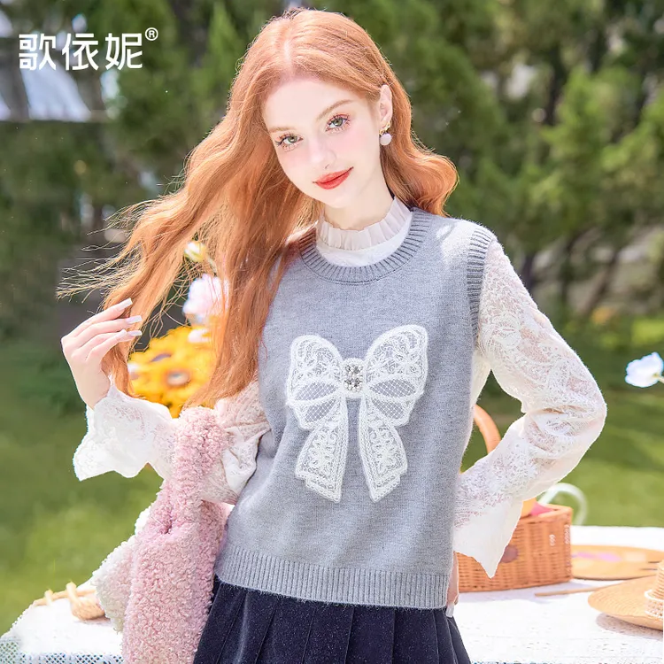 灰色针织小马甲背心女2025秋季新款外穿别致叠穿无袖毛衣坎肩上衣