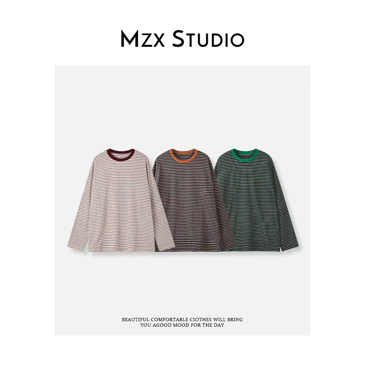 MZX 秋季条纹撞色纯棉长袖T恤上衣 SY10352-C