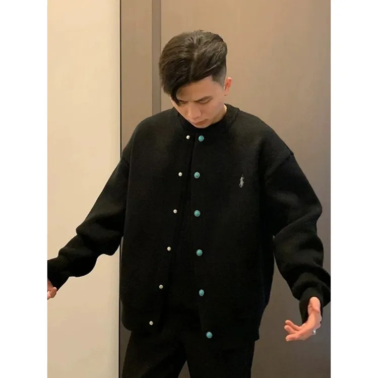高级感重磅绿松石针织外套男春秋2025年新款开衫毛衣秋冬休闲百搭