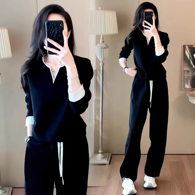2025春装新款高级感休闲运动套装女洋气显瘦卫衣显瘦阔撞色两件套