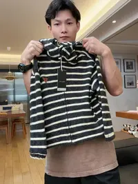 儿童软糯简约条纹外套2025秋装新款男女童保暖时尚潮牌连帽卫衣潮
