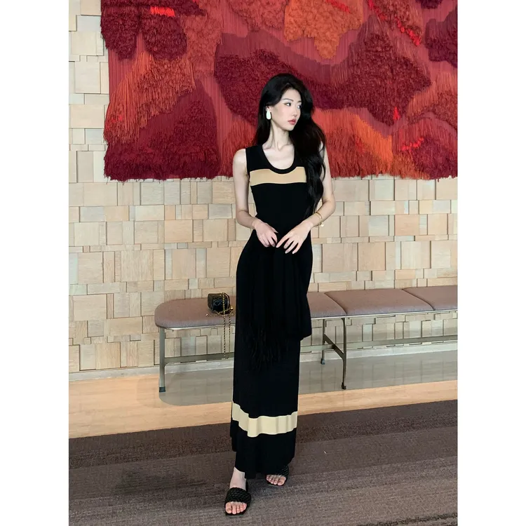 JIJINQI夏季时尚披肩上衣夏季针织设计感高弹力连衣裙JD06LMXL869