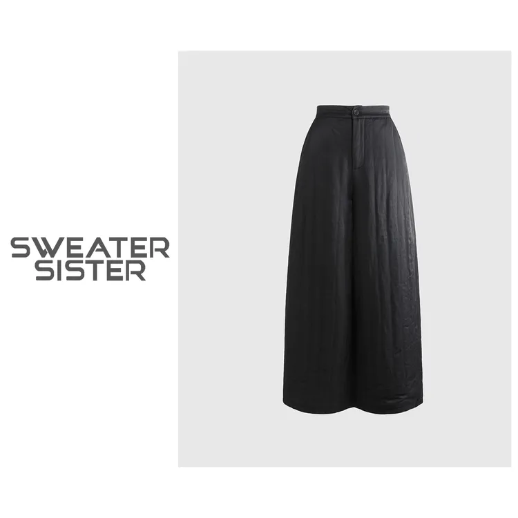 高级感绗缝半松紧夹棉直筒裤高腰显瘦休闲阔腿裤女5353-5522