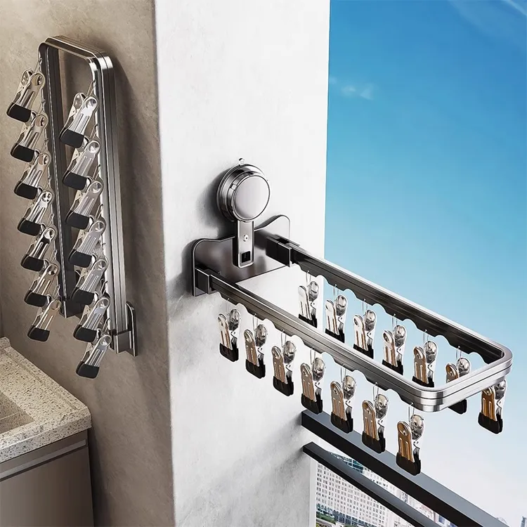 吸盘袜子晾晒架折叠晒衣架防风夹子晾晒架壁挂免打孔隐藏式晾衣架