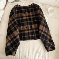 【ART ME】绵羊毛英式庄园交织纹路慵懒贵气格纹大衣w24685-1