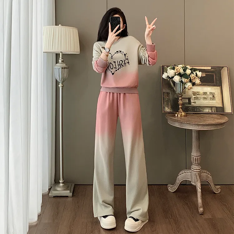 韩系休闲运动套装女秋2025新款宽松显瘦高级感小众卫衣长裤两件套