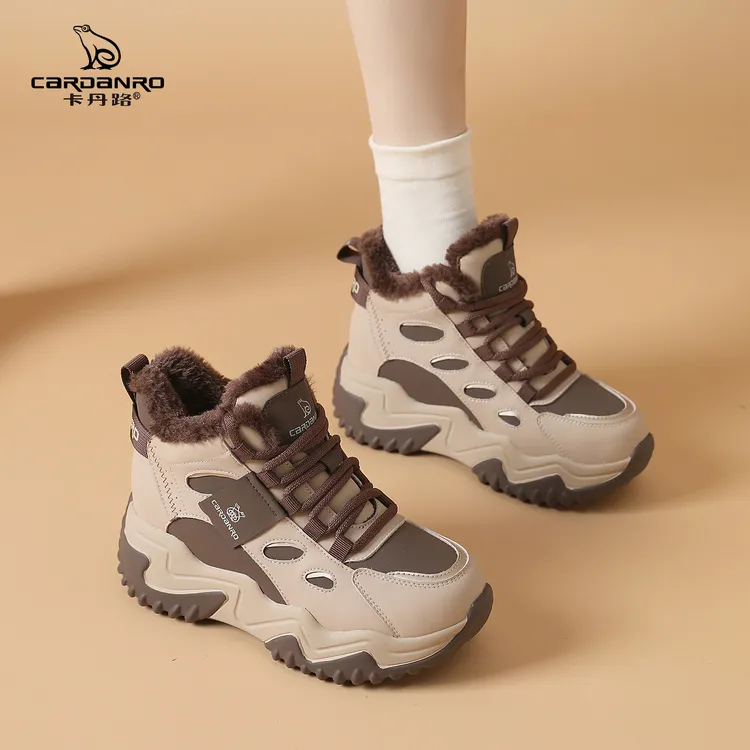 意大利卡丹路厚底保暖秋冬款时尚增高女鞋短靴百搭休闲鞋高帮女鞋