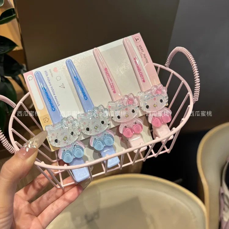 甜美碎花kt长夹清透猫咪日系可爱大号鸭嘴夹百搭少女发夹发饰