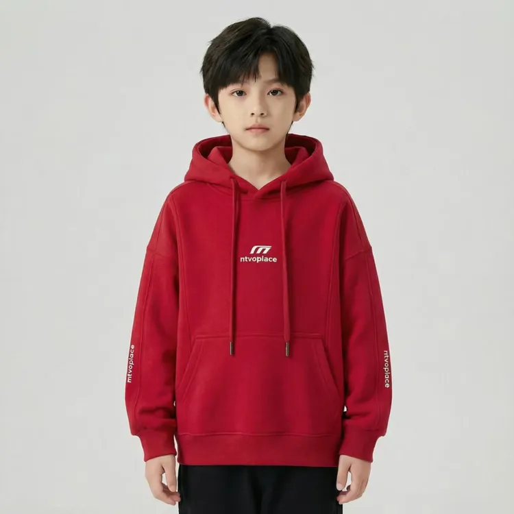 【袖拼接刺绣帽衫】宽松休闲韩版连帽男童女童冬季加绒加厚保暖潮服