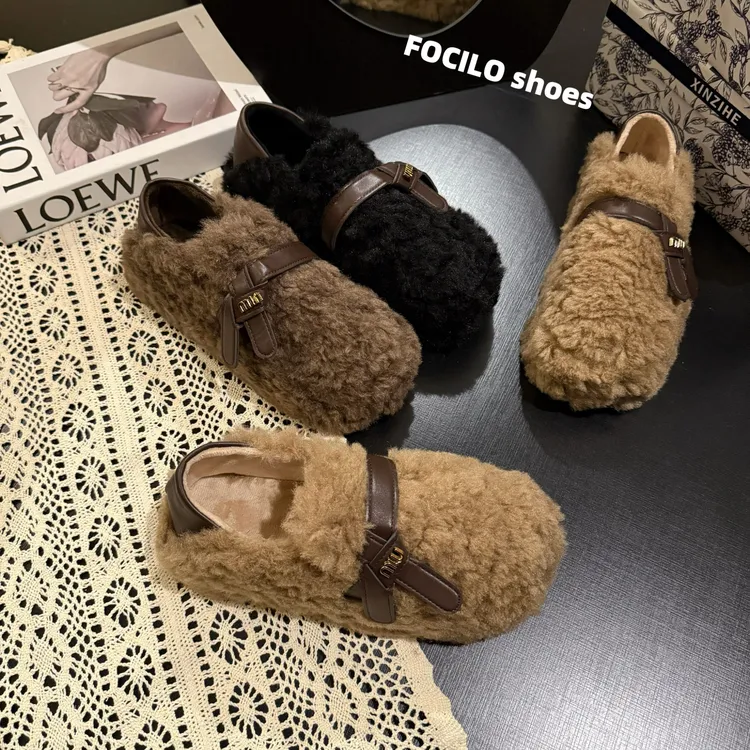 法式保暖毛毛鞋子女冬季外穿2025新款加绒加厚底棉鞋一脚蹬雪地靴