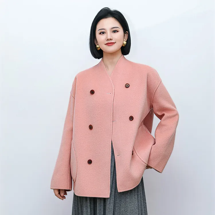 玉兰悠悠2025秋冬新款“海天霞”精纺羊毛双面绒双穿短大衣短款百搭