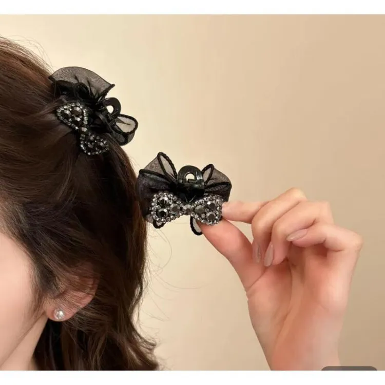 诗泊雅 2025款轻奢气质高级感AB面网纱水钻蝴蝶刘海夹碎发夹 4cm