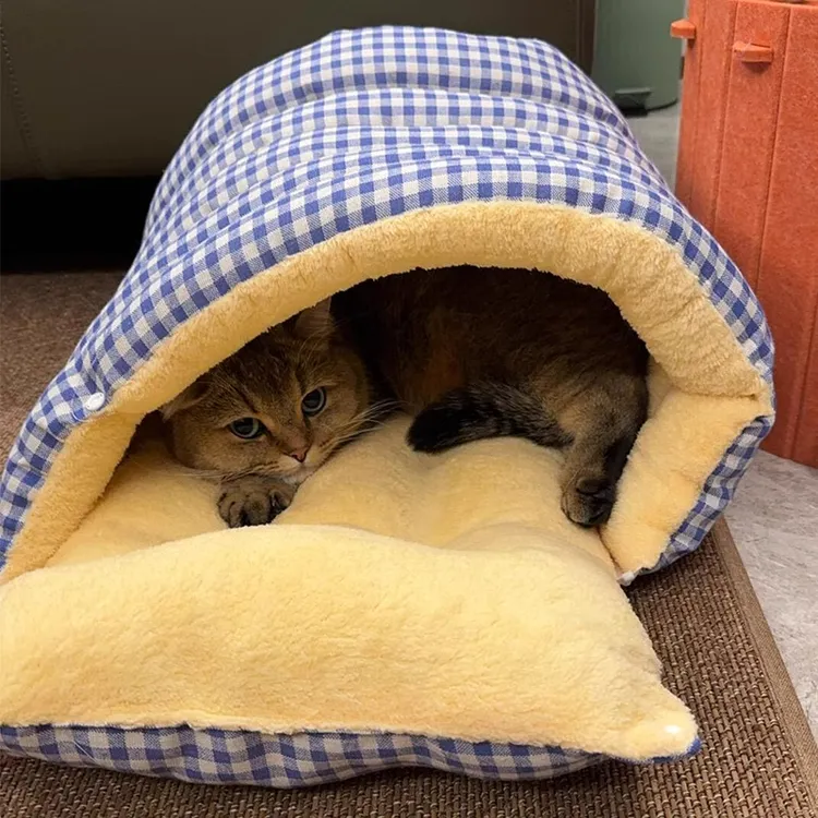 猫窝秋冬季保暖封闭式安全感猫睡袋可拆洗垫子加绒加厚小型犬狗窝