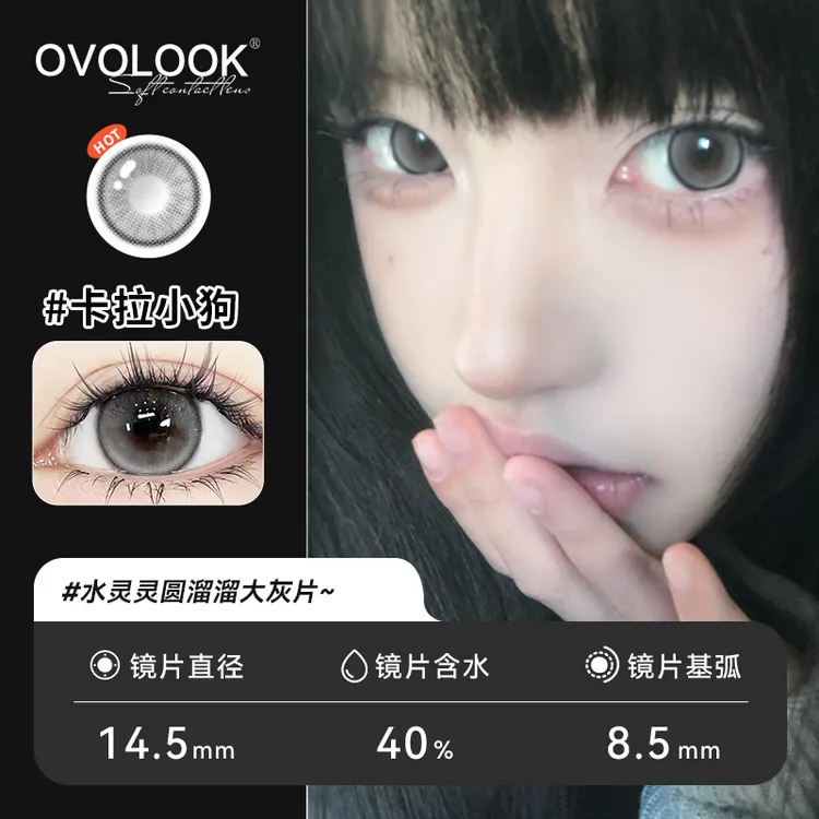 OVOLOOK千禧风御姐黑灰卡拉小狗美瞳大直径款半年抛近视隐形眼镜
