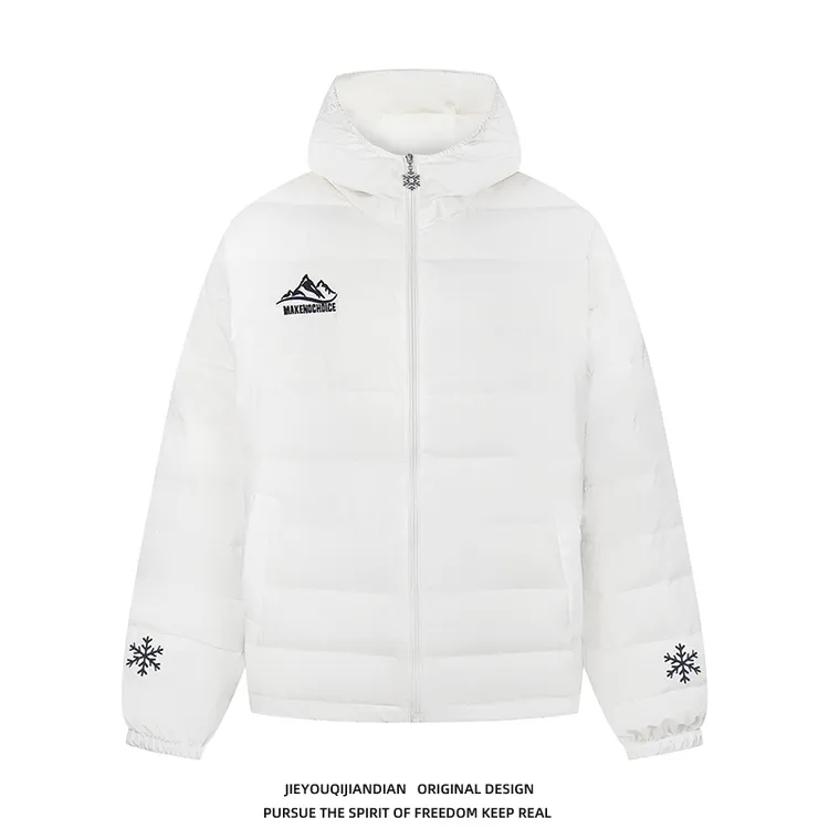 美式复古字母雪花刺绣白鸭绒轻薄连帽排骨冬季羽绒服男女保暖外套