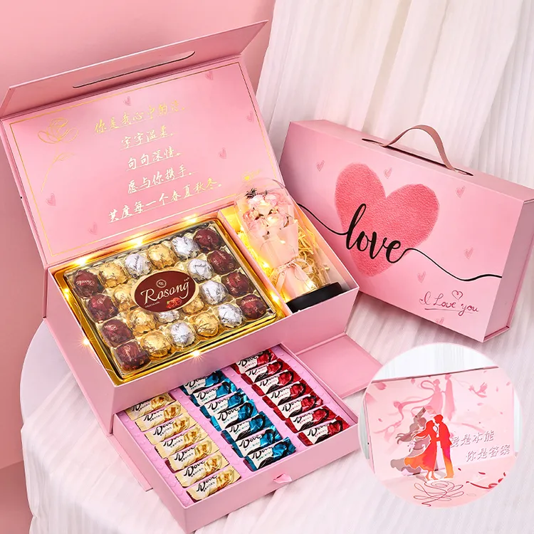 新年年货节巧克力礼盒装玫瑰永生花高档礼物表白送女生老婆朋友