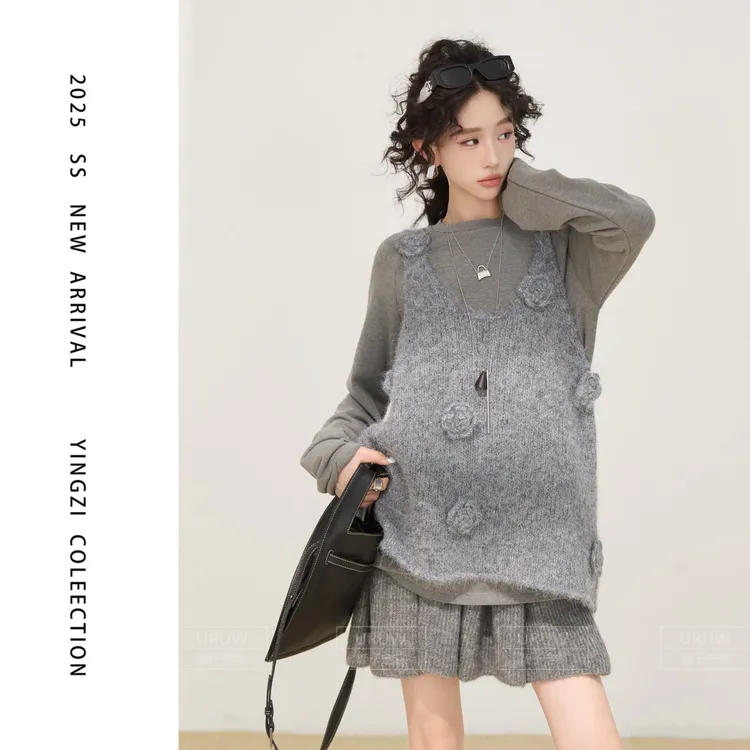 颖子定制【馥郁玫瑰】设计感立体玫瑰羊毛毛织背心叠穿马甲 9831