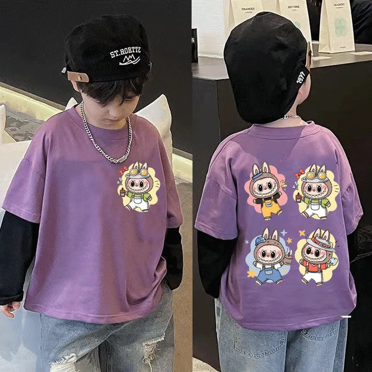 儿童拉布布男装中小童2025秋上新款洋气可爱风韩版假两件休闲时尚