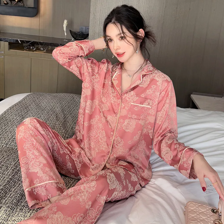 春夏新款薄款长袖家居服女春季高级感冰丝睡衣女士时尚春秋季套装