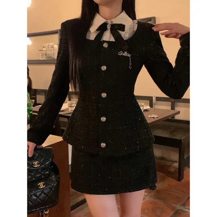 矜贵大小姐 小香拼接连衣裙套装两件秋季仙甜美气质风2024裙子