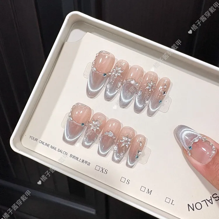 【谧光之境】纯手工穿戴甲猫眼美甲贴片可拆卸指甲贴片10片装