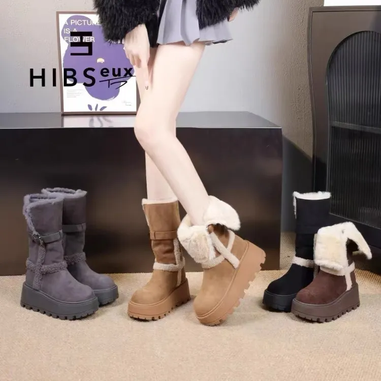 厚底增高两穿可翻折雪地靴2025新款冬季时尚加绒保暖棉靴短筒女靴