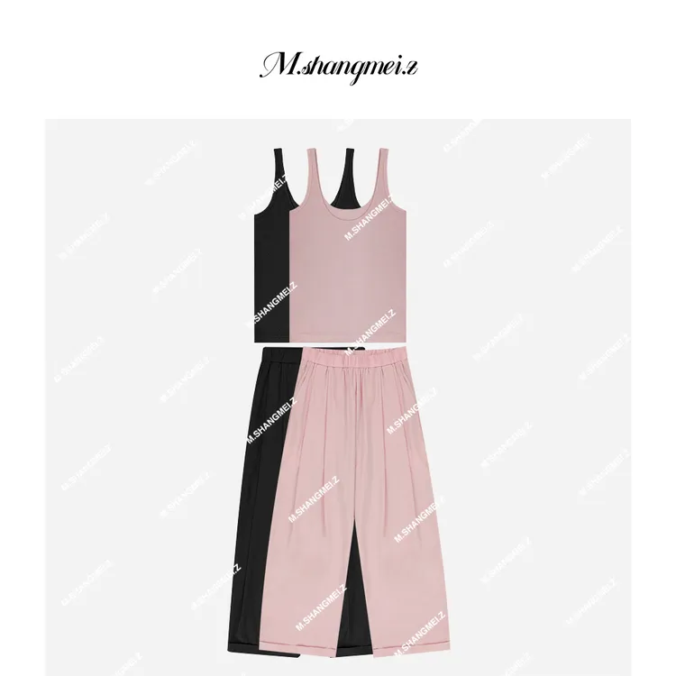 M.SHANGMEI.Z/沐熙【织夏】美大哥轻薄背心休闲裤时尚套装X052544