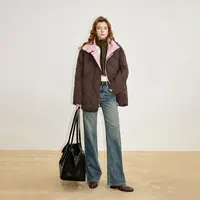 【初语】羽绒服女25冬菱格两面穿可露丽撞色双拼白鸭绒外套8546023