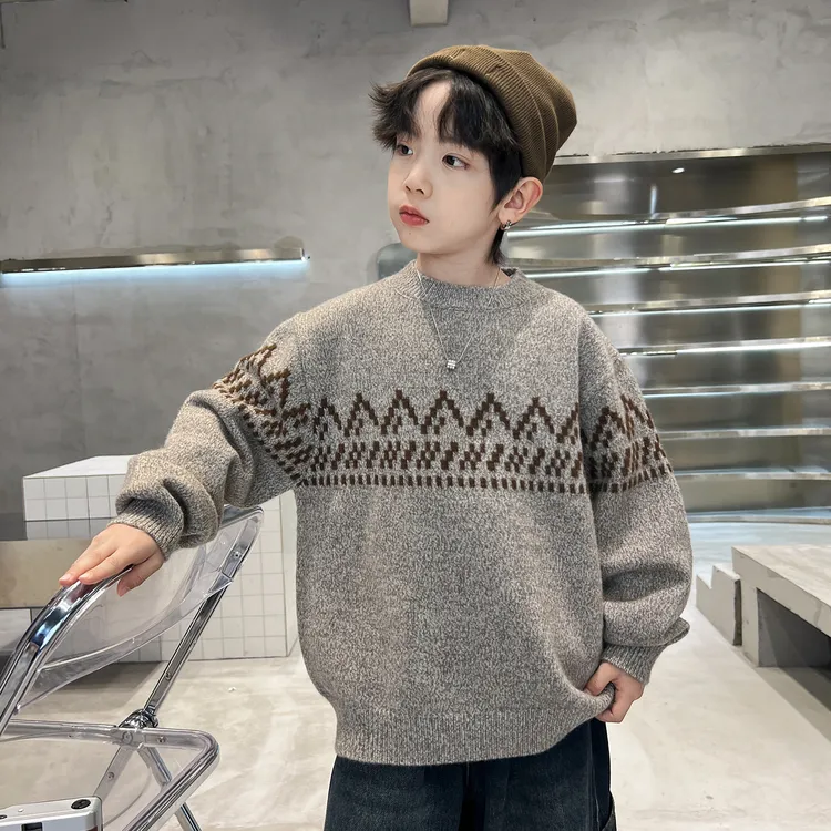 冬季男童毛衣中大童6-12岁15岁秋冬款加厚帅气套头儿童打底针织衫