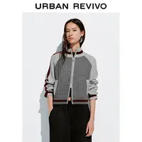UR2025秋季新款女装撞色格雷系双拉链针织开衫UYY950114