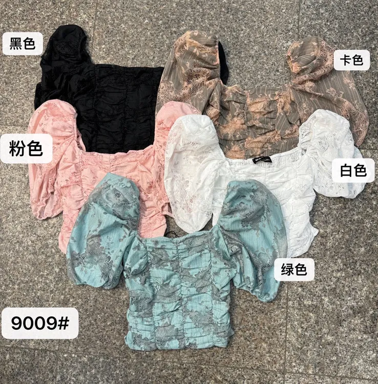 【一眼爱】9009春夏季时尚修身蕾丝翻领短袖上衣洋气设计