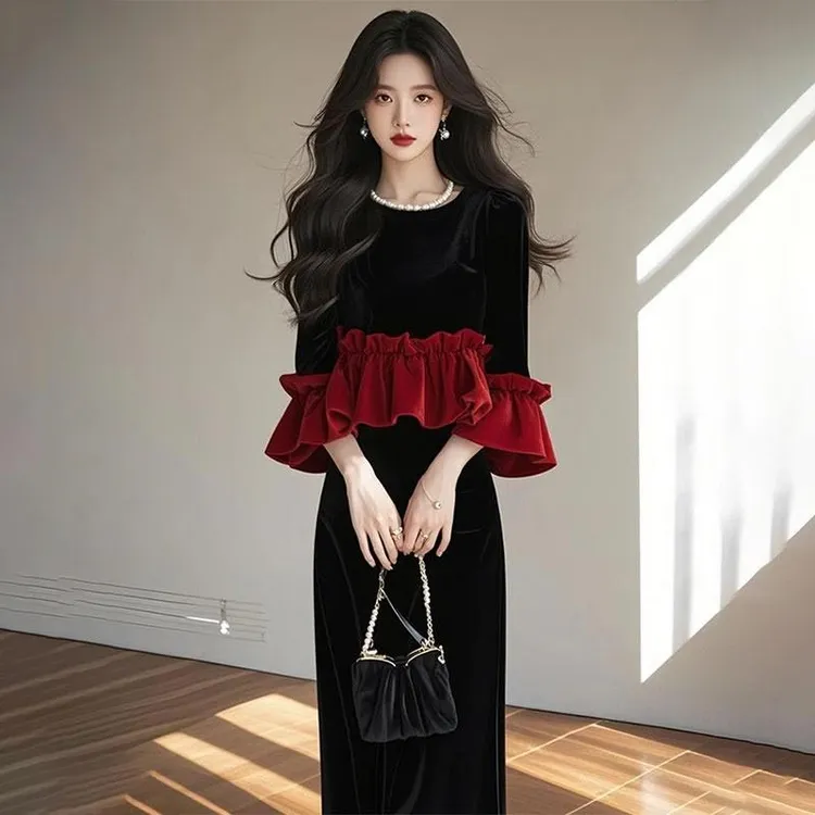 法式新款小香风高级感红色花边下摆衬衫女2025年春秋爆款百搭上衣