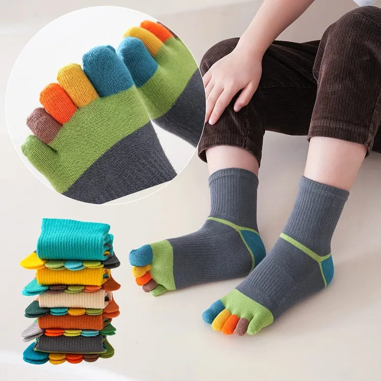 儿童五指袜中筒彩色纯精梳棉大小童矫正脚趾分指袜舒适透气吸汗袜