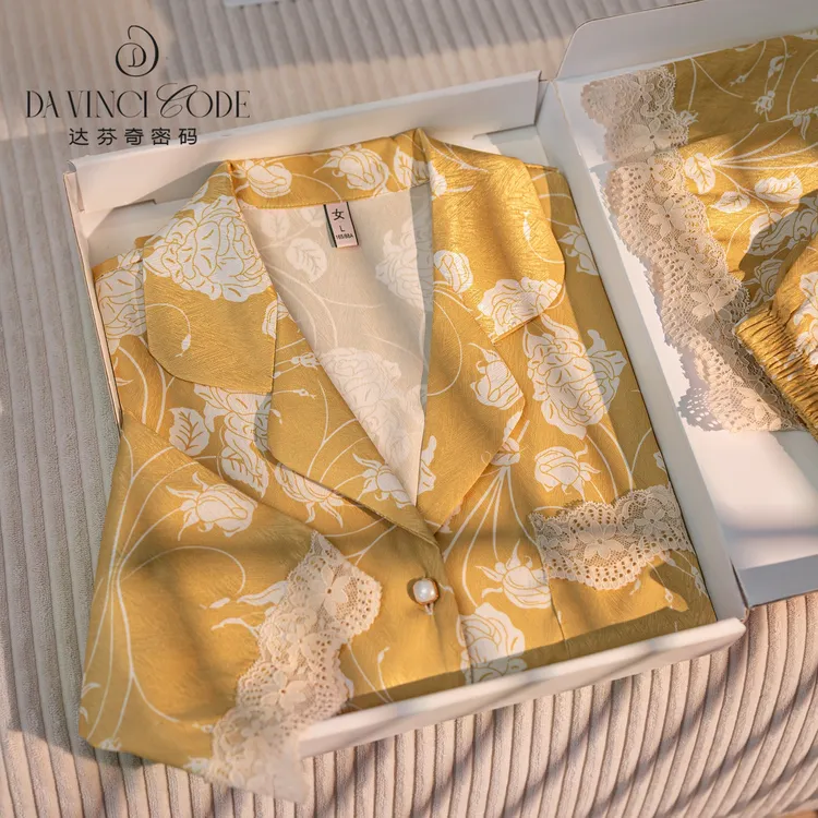 达芬奇密码2025新款气质舒适蕾丝花边玫瑰睡衣女欧若风家居服套装