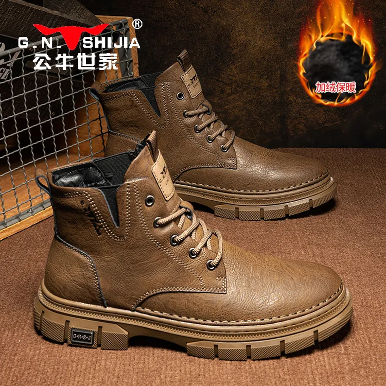 公牛世家冬季马丁靴男士时尚工装靴英伦风户外休闲鞋秋冬高帮男鞋商品图