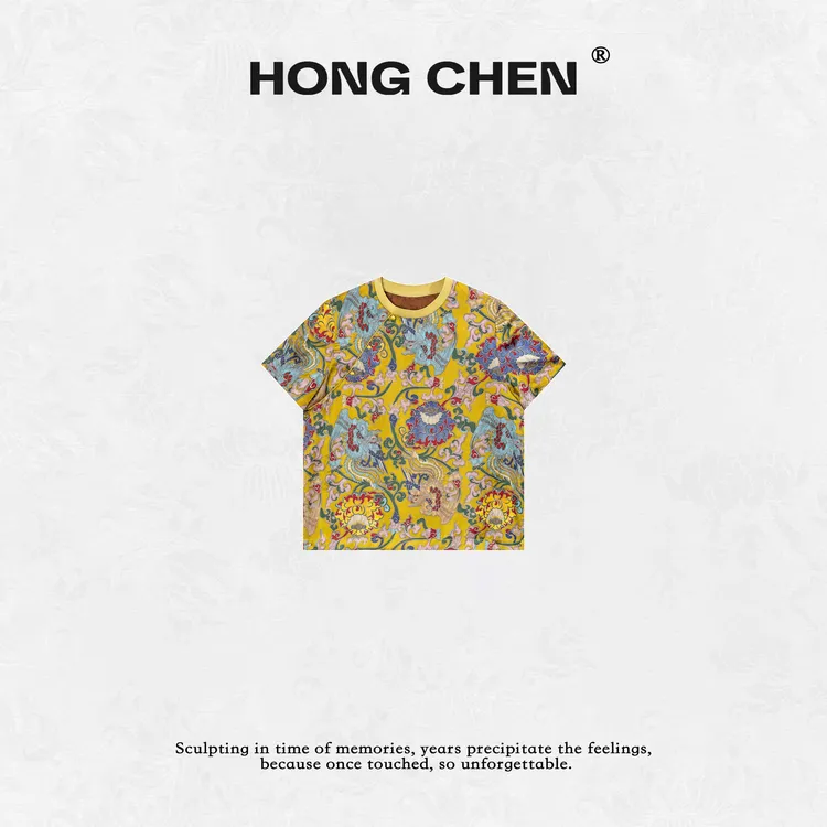 【虹辰·麟花鲤】高端时尚洋气锦鲤牡丹麒麟印花显瘦气质短袖-HC2531