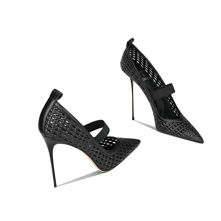 高级感黑色百搭细跟高跟鞋秋季新款镂空时尚法式性感简约通勤单鞋