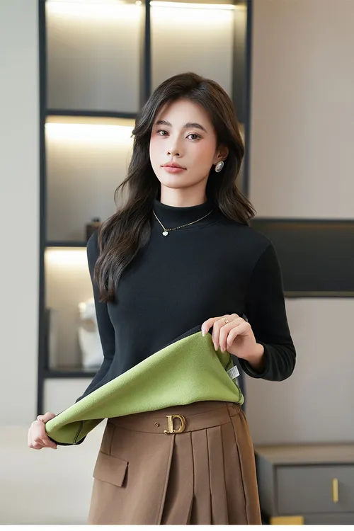 高品质 高克重 安可拉红系加绒半高领打底衫