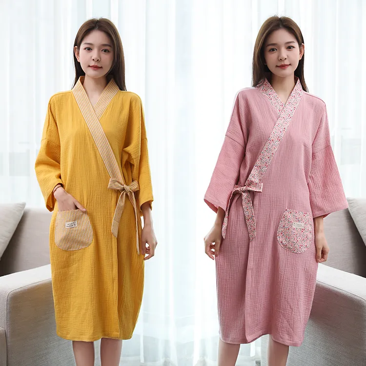 【如之纺】100%纯棉纱布春夏浴袍女可穿式浴巾柔软透气家用薄款浴裙