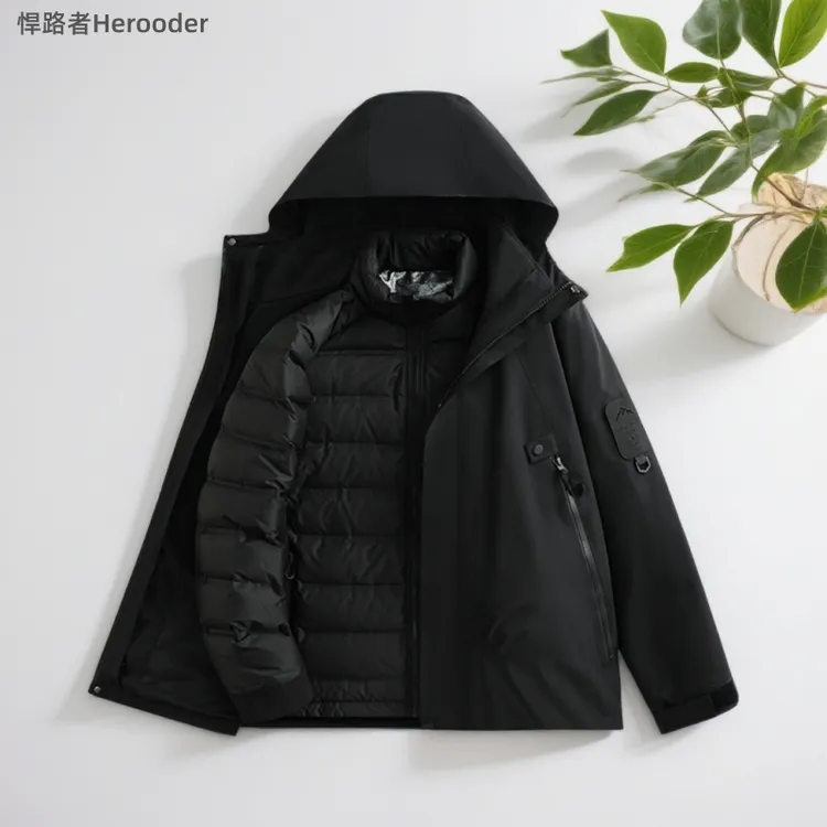 悍路者国标90羽绒服冲锋衣三合一可拆卸羽绒内胆户外外套大码定制