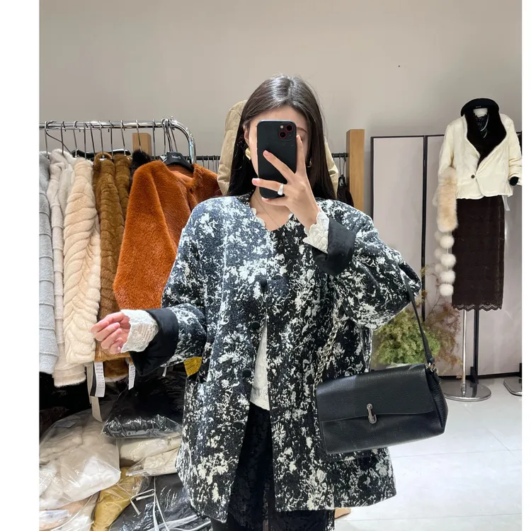 高级感独特别致提花棉服女小香风西装外套气质绝美短款5D25161JC