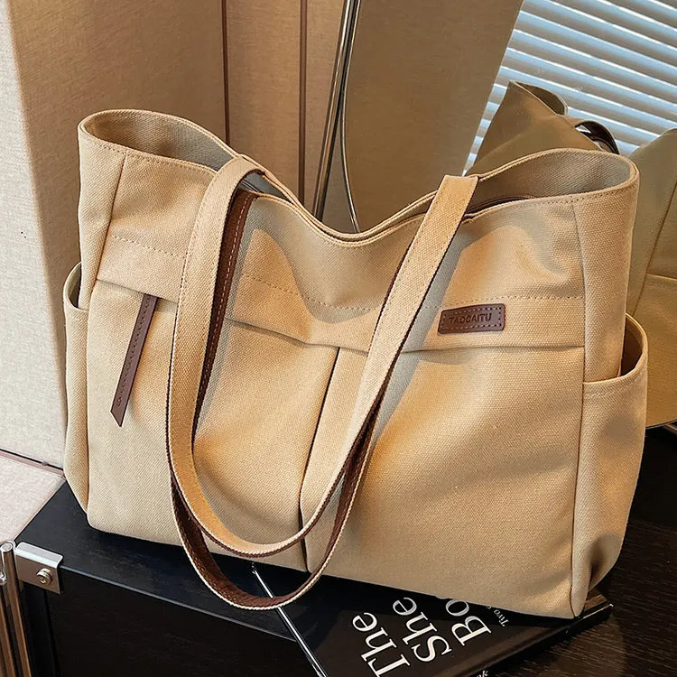 大容量帆布包包女2025新款夏季休闲单肩包大学生上课通勤包托特包
