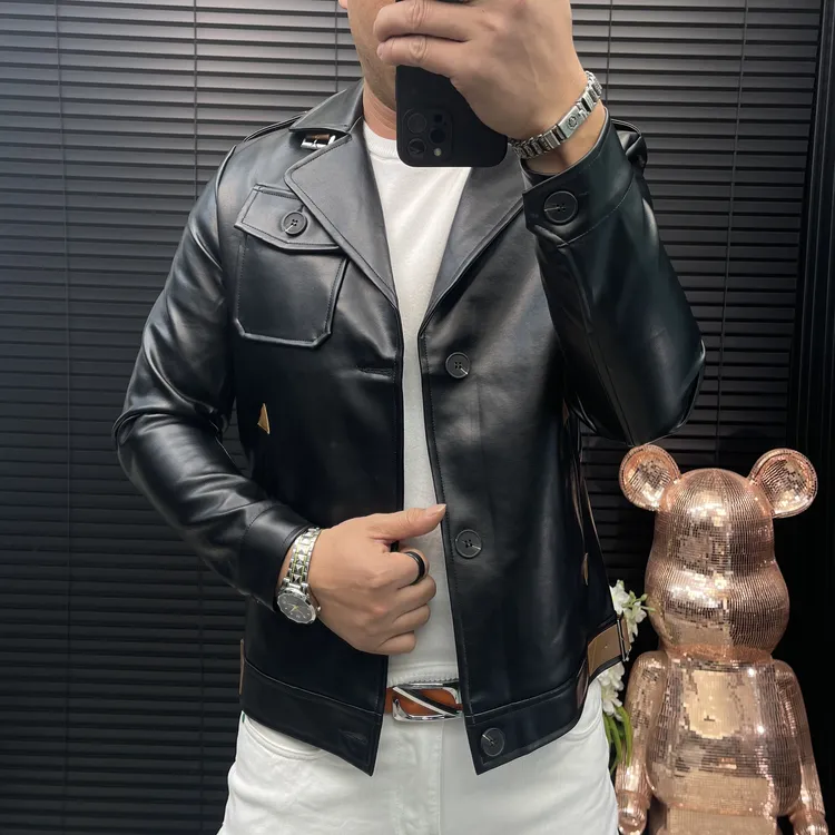 男士秋季新款夹克皮衣翻领外套699时尚潮流修身显瘦百搭放风保暖