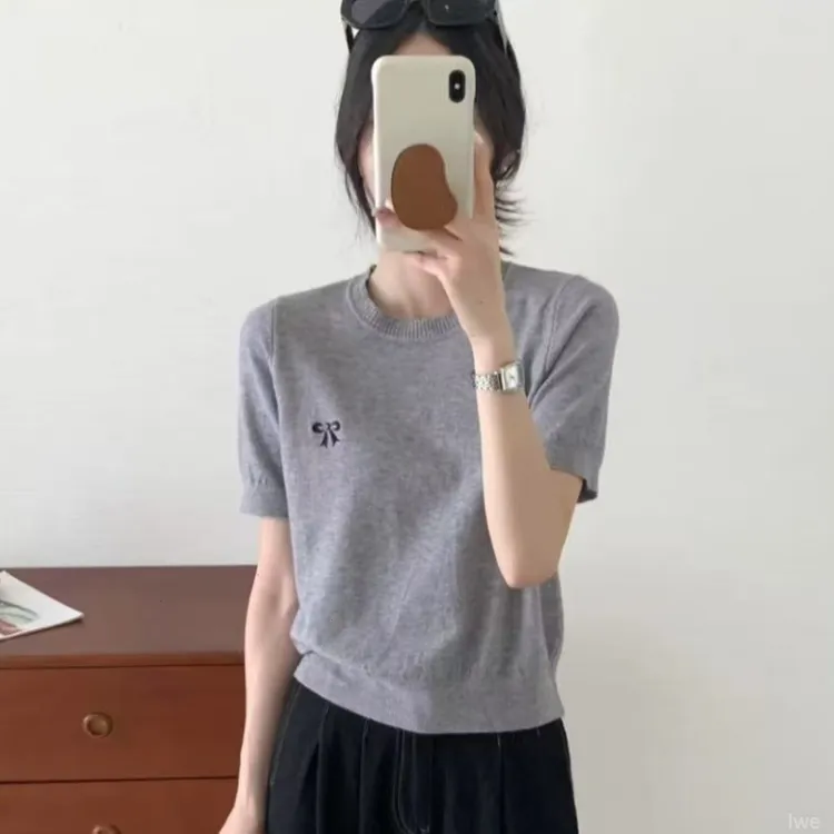 春夏薄款上衣刺绣软时尚糯显瘦针织短袖毛衣底打2025圆领春季百搭