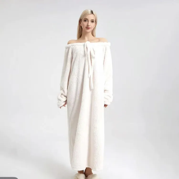 二狗服饰【蝴蝶结睡衣】珊瑚绒睡裙高颜值宽松保暖家居服法式时尚