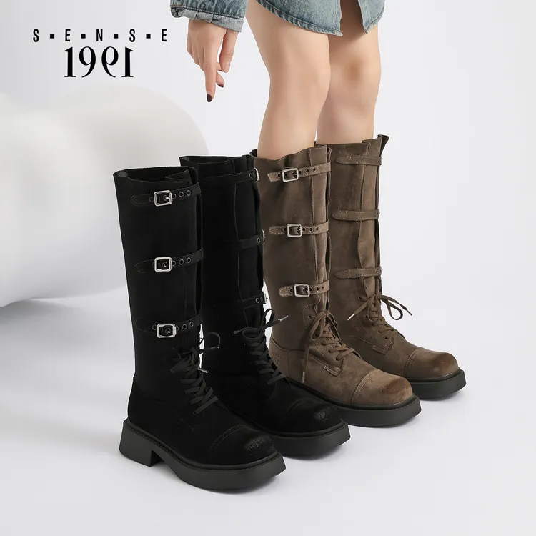 美拉德长筒棕色靴新款轻奢鞋子女气质复古高帮裤筒堆堆瘦瘦百搭靴