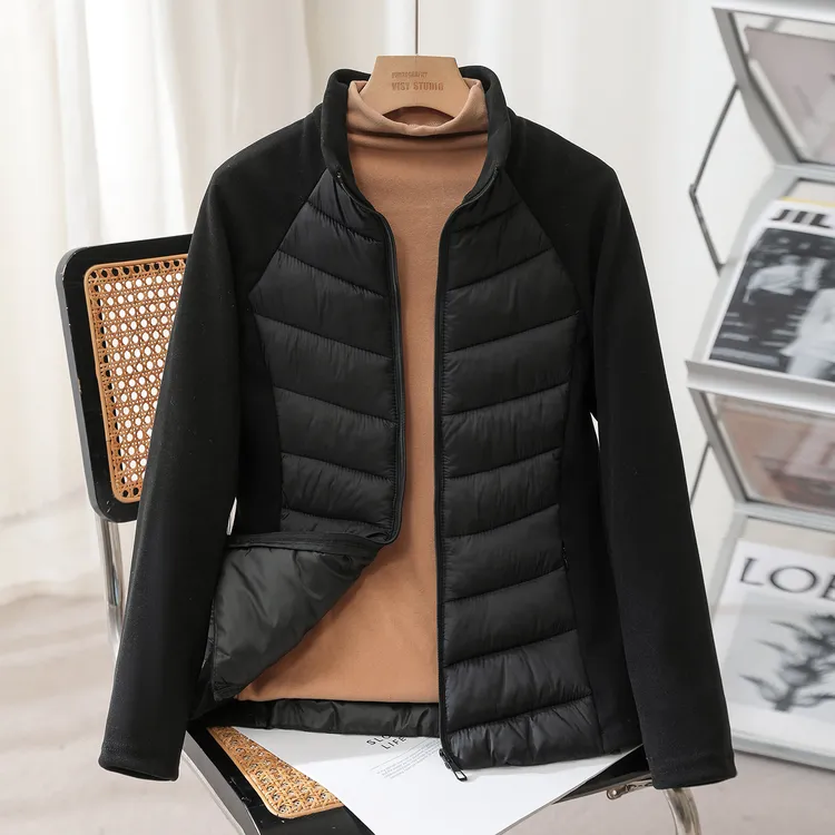 立领轻薄保暖室内健身服2025秋冬新款登山女拼接时尚百搭气质外套